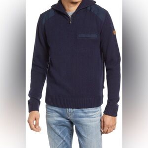 Fjallraven Men's Koster Sweater Dark Blue Quarter Zip Wool Sweater